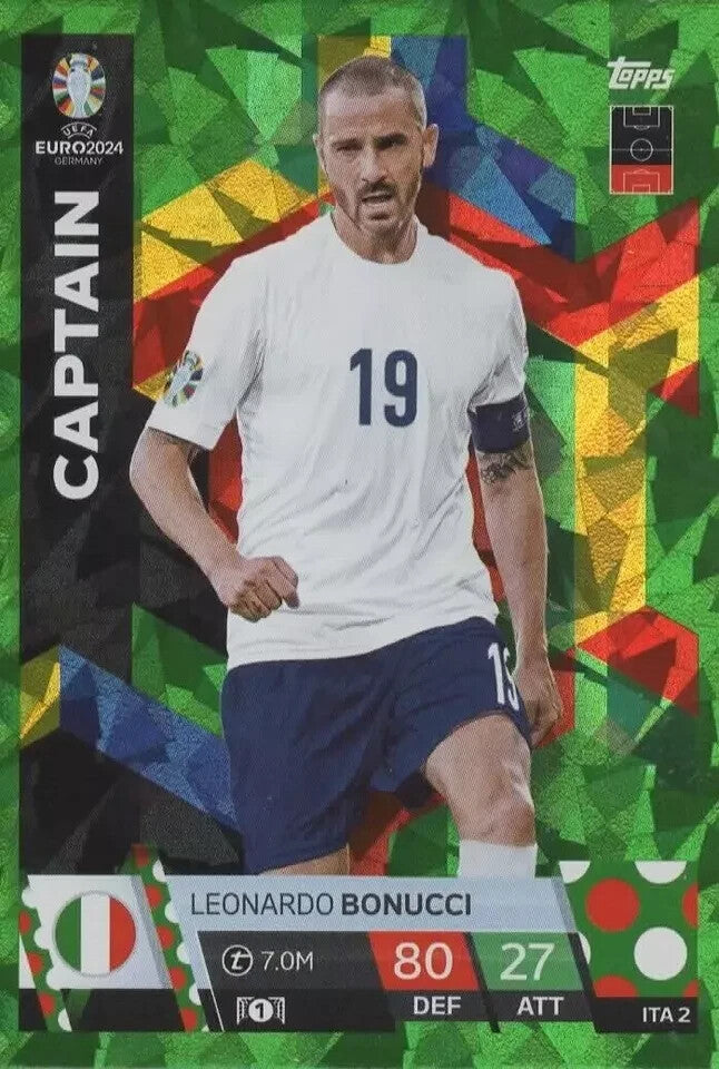Match Attax Euro 2024 Leonardo Bonucci Crystal Parallel Green Captain UEFA Card