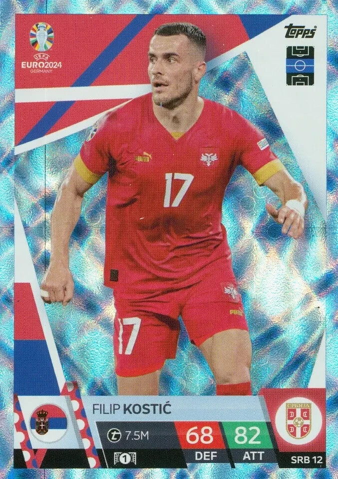 Match Attax UEFA Euro 2024 Filip Kostic Blue Crystal Parallel Trading Card