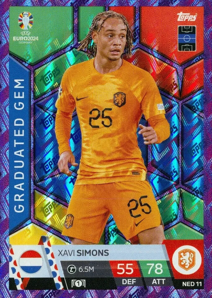 Match Attax Euro 2024 Xavi Simons Crystal Purple Sapphire Parallel UEFA Card