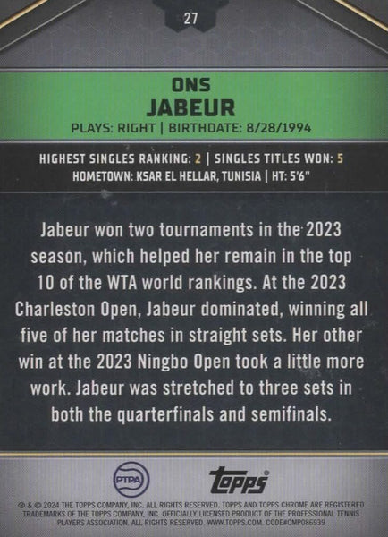 Topps 2024 Graphite Tennis Ons Jabeur Green Refractor Parallel Chrome Card /199