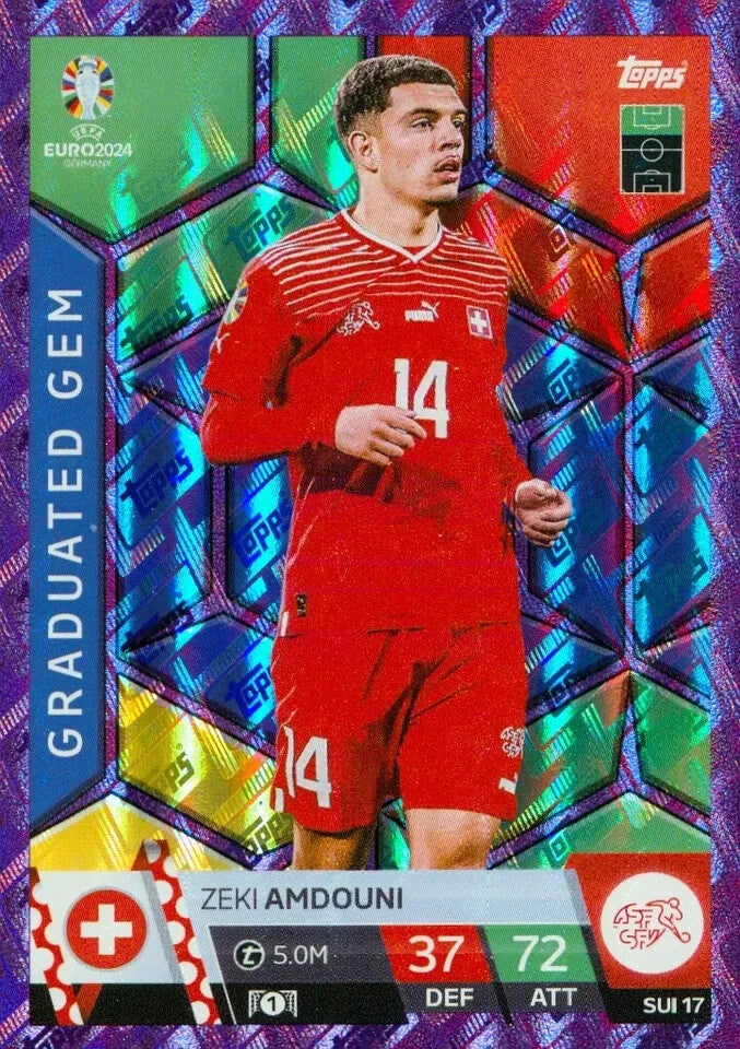 Match Attax UEFA Euro 2024 Zeki Amdouni Purple Sapphire Parallel Crystal Card