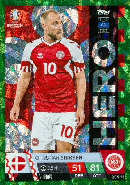 Match Attax UEFA Euro 2024 Christian Eriksen Green Emerald Parallel Captain Card