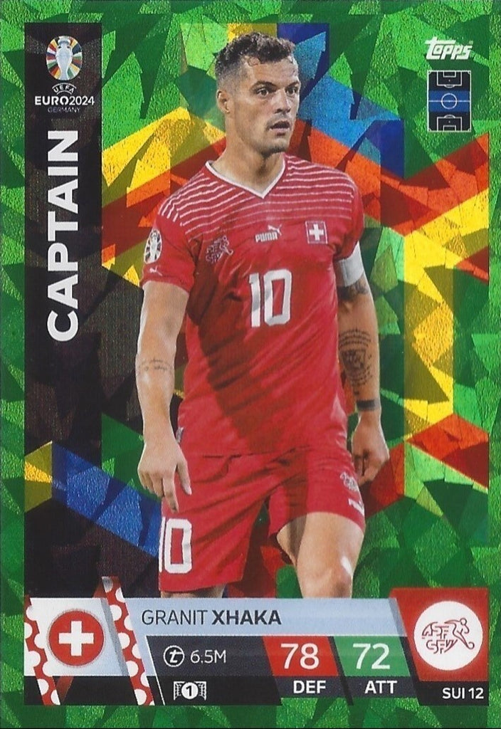 Match Attax Euro 2024 Granit Xhaka Crystal Parallel Green Captain UEFA Card