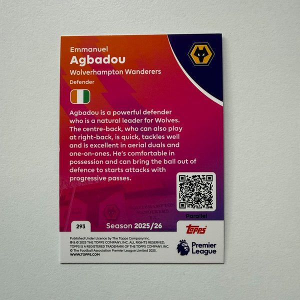 Topps Premier League 25/26 Emmanuel Agbadou Wolverhampton Purple Parallel /199