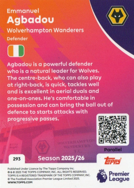 Topps Premier League 25/26 Emmanuel Agbadou Wolverhampton Purple Parallel /199