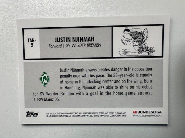Topps Chrome Bundesliga 2023/24 Justin Njinmah Werder Bremen Card TAN-5
