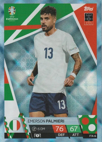 Match Attax Euro 2024 Emerson Palmieri Italy Crystal Parallel Blue UEFA Card