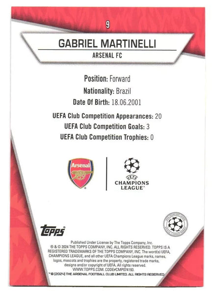 Topps Superstars 2024 23/24 Gabriel Martinelli Common Arsenal Trading Card #9