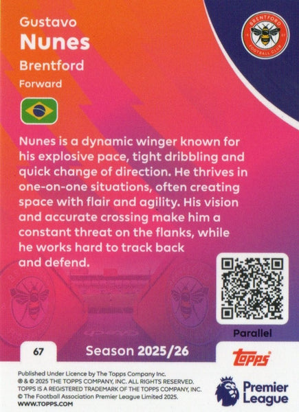Topps Premier League 25/26 Gustavo Nunes Brentford RC Blue Parallel /150