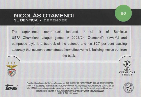 Topps UCC Flagship 2024/25 Nicolas Otamendi Green Flowfractor Parallel Card #86