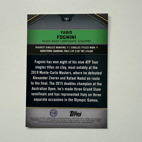 Topps 2024 Graphite Tennis Fabio Fognini Blue Parallel Chrome Card /50