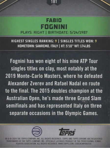 Topps 2024 Graphite Tennis Fabio Fognini Blue Parallel Chrome Card /50