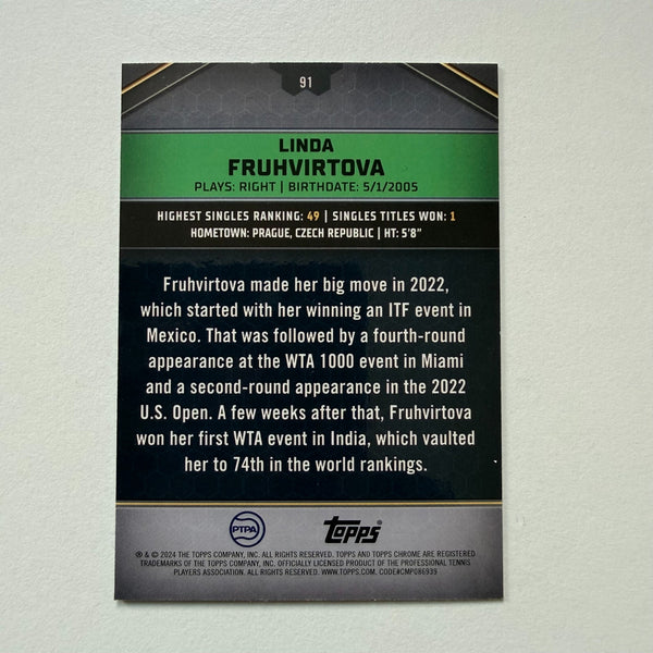 Topps 2024 Graphite Tennis Linda Fruhvrtova Green Parallel Chrome Card /75