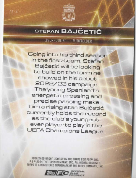 Topps Liverpool Fan Set 2024-25 Stefan Bajcetic Parallel Golden Future Card /199