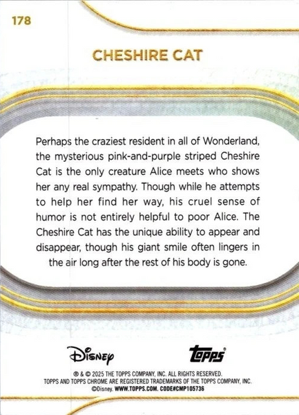 Topps Disney Chrome 2025 Cheshire Cat Alice in Wonderland Base Card #178