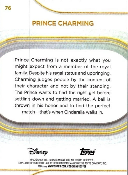Topps Disney Chrome 2025 Prince Charming Cinderella Base Card #76