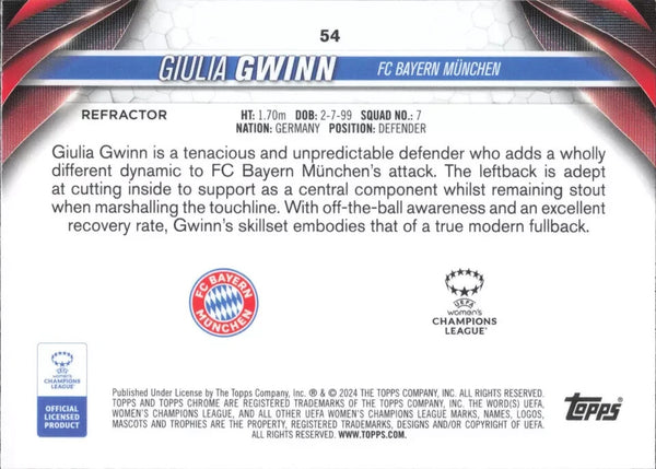 Topps Womens Chrome 2023-2024 Giulia Gwinn Bayern Munich Champions League #54