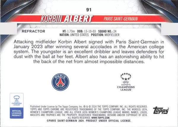 Topps Womens Chrome 2023-2024 Korbin Albert PSG Champions League Card #91