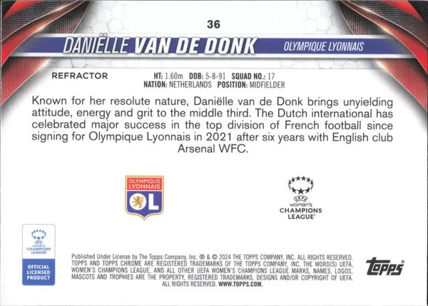 Topps Womens Chrome 2023-2024 Danielle Van De Donk Champions League Card #36