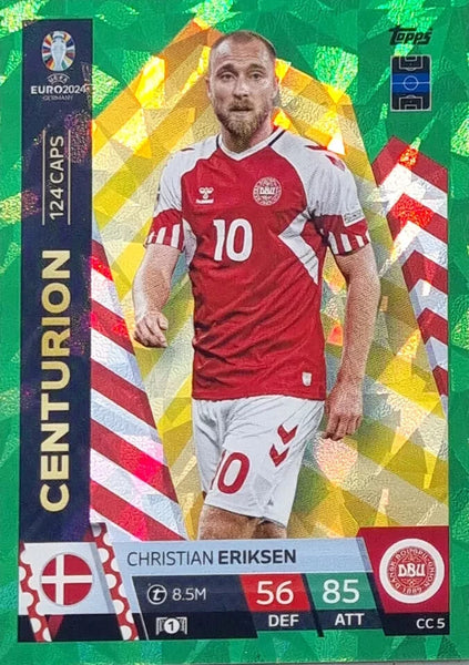 Match Attax Euro 2024 Christian Eriksen Crystal Parallel Green Centurion Card