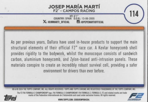 Topps Chrome Formula 1 2024 Josep Maria Marti F2 Campos Racing Parallel #114