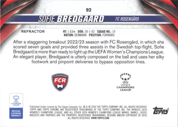 Topps Womens Chrome 2023-2024 Sofie Bredgaard Champions League Card #92