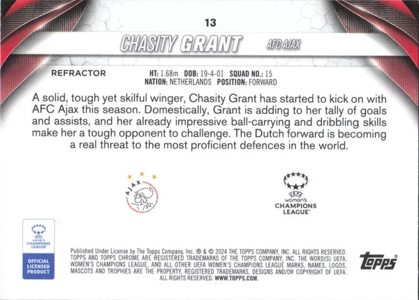 Topps Womens Chrome 2023-2024 Chasity Grant Ajax Champions League Card #13