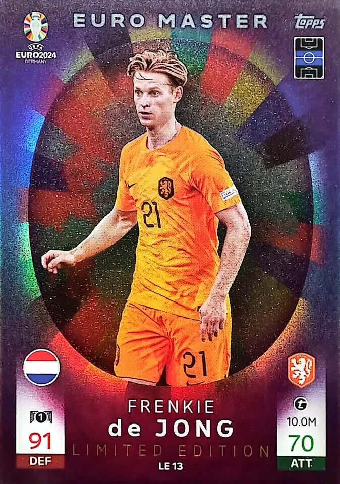 Match Attax UEFA Euro 2024 Frenkie De Jong Master Limited Edition Topps Card