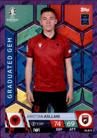 Match Attax Euro 2024 Kristjan Asllani Crystal Purple Sapphire Parallel Card