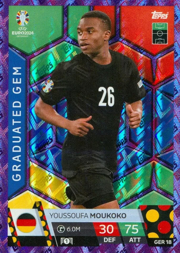 Match Attax Euro 2024 Youssoufa Moukoko Crystal Purple Sapphire Parallel Card