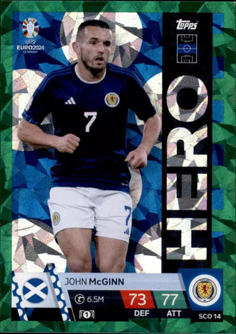 Match Attax Euro 2024 John McGinn Crystal Parallel Green Hero Topps Card