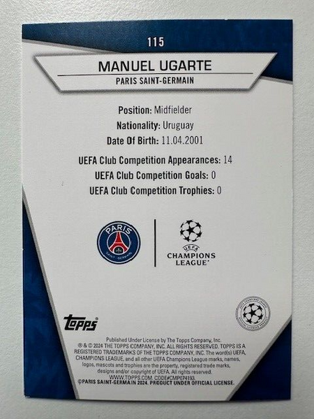 Topps Superstars 2024 23/24 Manuel Ugarte Molten Rare PSG Card #115