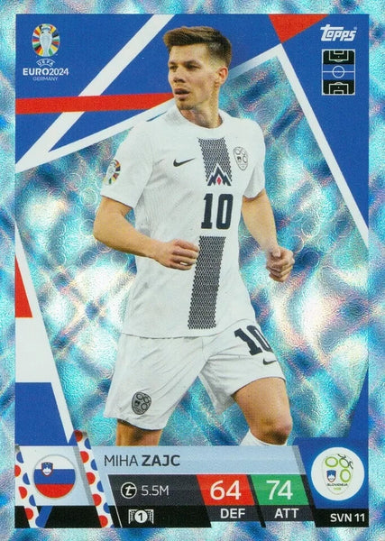 Match Attax Euro 2024 Miha Zajc Slovenia Crystal Parallel Blue Topps Card