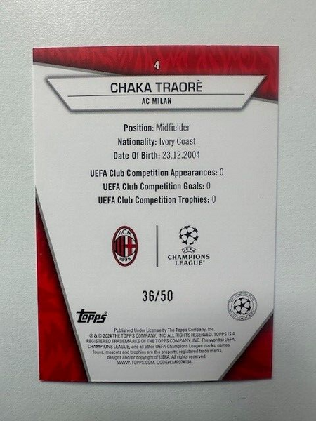 Topps Superstars 2024 23/24 Chaka Traore AC Milan Golden Card /50
