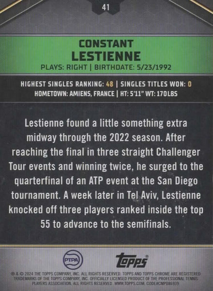 Topps 2024 Graphite Tennis Constant Lestienne Green Refractor Parallel Card /199