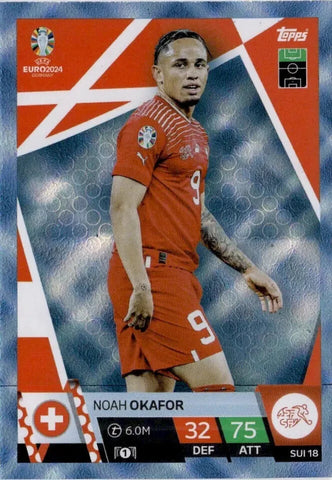 Match Attax Euro 2024 Noah Okafor Switzerland Crystal Parallel Blue Topps Card