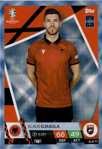 Match Attax Euro 2024 Klaus Gjasula Albania Crystal Parallel Blue Topps Card