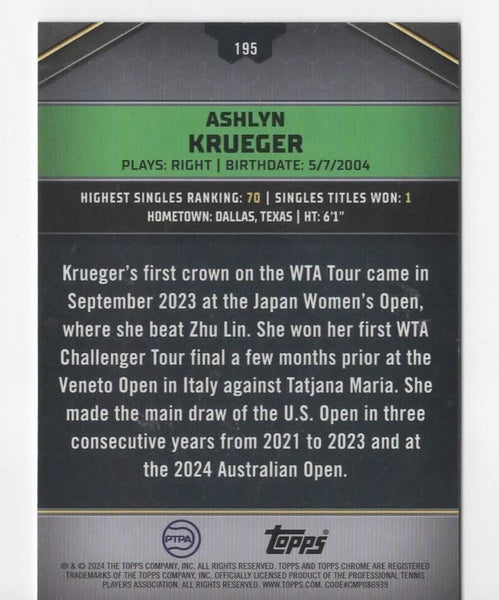 Topps 2024 Graphite Tennis Ashlyn Krueger Rookie Green Parallel Chrome Card /199