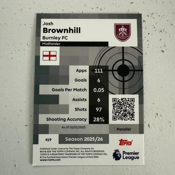 Topps Premier League 25/26 Josh Brownhill Pro Precision Gold Parallel /50