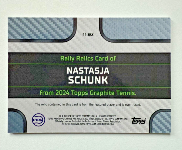 Topps 2024 Graphite Tennis Nastasja Schunk Relic Event Used Rookie Chrome Card