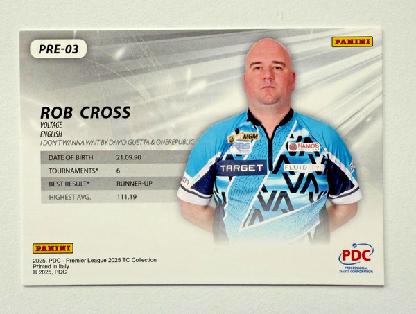 Panini PDC Premier League 2025 Rob Cross Red Precision /100 Darts Card
