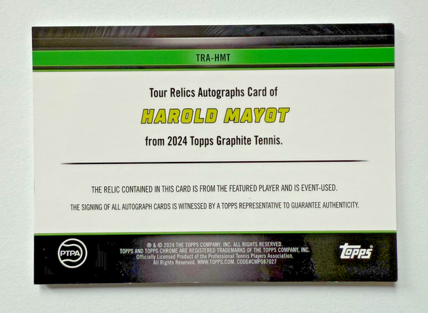 Topps 2024 Graphite Tennis Harold Mayot Relic Autograph Auto Chrome Card /75