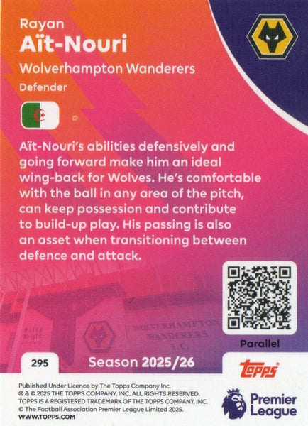 Topps Premier League 25/26 2026 Rayan Ait-Nouri Wolves Green Parallel Card /499