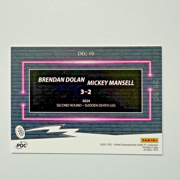 Panini 2026 PDC World Championship Darts Dolan Mansell Decider Card /50