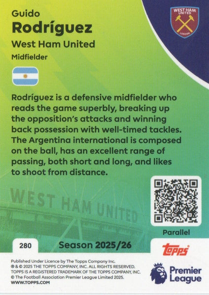 Topps Premier League 25/26 Guido Rodriguez West Ham Pink Parallel Card /399