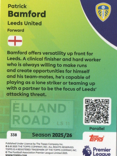 Topps Premier League 25/26 Patrick Bamford Leeds United Pink Card /399
