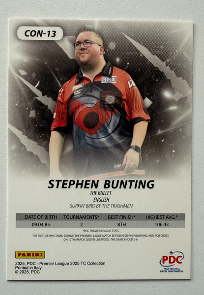 2025 Panini PDC Premier League Darts Stephen Bunting RED Contenders /100