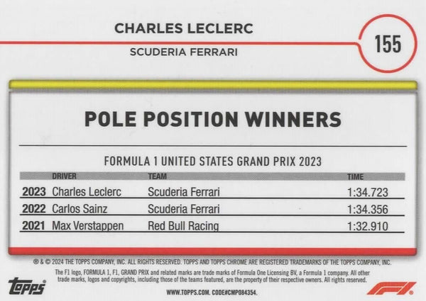 Topps Chrome Formula 1 2024 Charles Leclerc Pole Position United States #155