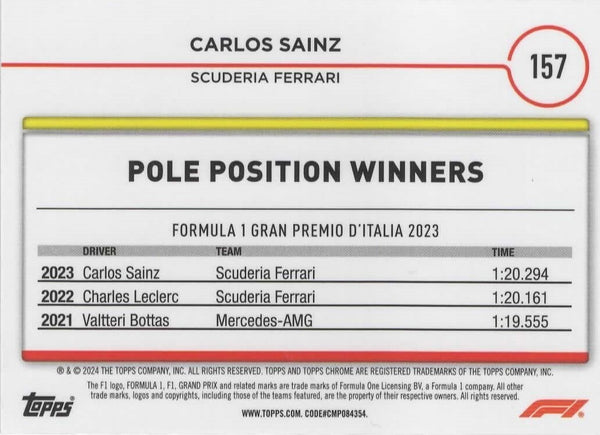 Topps Chrome Formula 1 2024 Carlos Sainz Pole Position Gran Premio D'Italia 2023