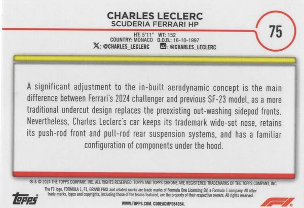 Topps Chrome Formula 1 2024 Charles Leclerc Ferrari Card #75